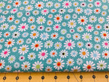 Daisies on Teal 100% cotton fabric sold by the yard #2259 Flowering Plants
