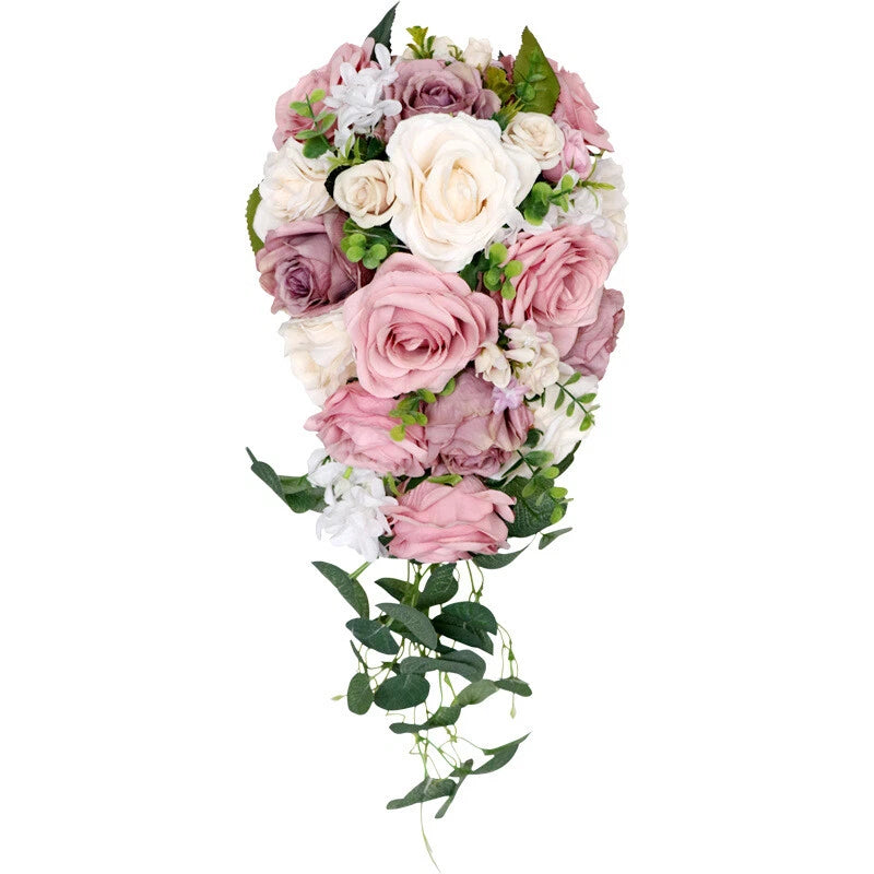 Wedding Bridal Bridesmaid Bouquet Artificial Rose Flowers Drop Shape Party Decor Bouquet
