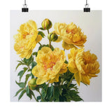 Yellow Peonies Flower Art Print, Yellow Flower Painting, Flower DŽcor 02 Peony