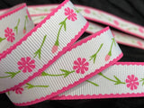 5/8" hot pink rose bud carnation Flower grosgrain RIBBON 1 yard party decoration Carnation