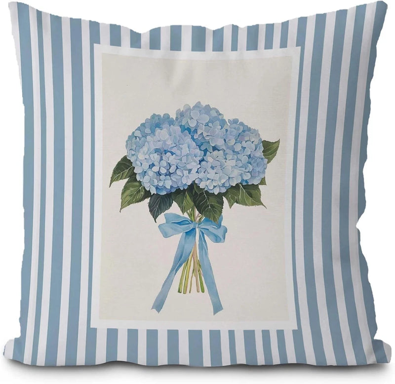 Blue Hydrangea Floral Pillow Covers 18X18, Preppy Girly Room Decor Aesthetic, Au Hydrangea