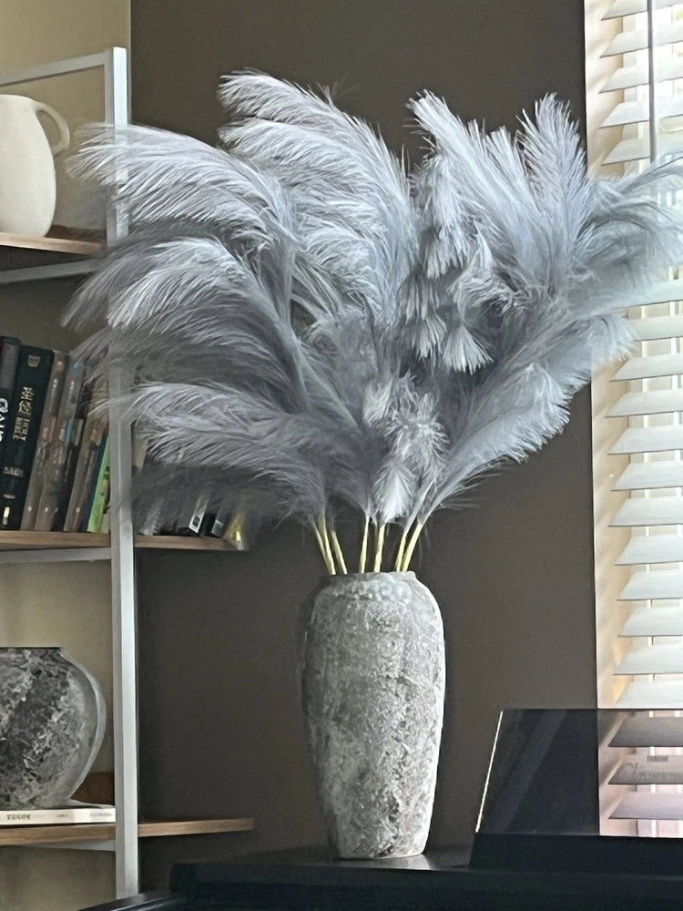 FOTEEWL 8 PCS Faux Pampas Grass Decor 43" Tall Fake Pompas Floral Large grey Pampas Grass