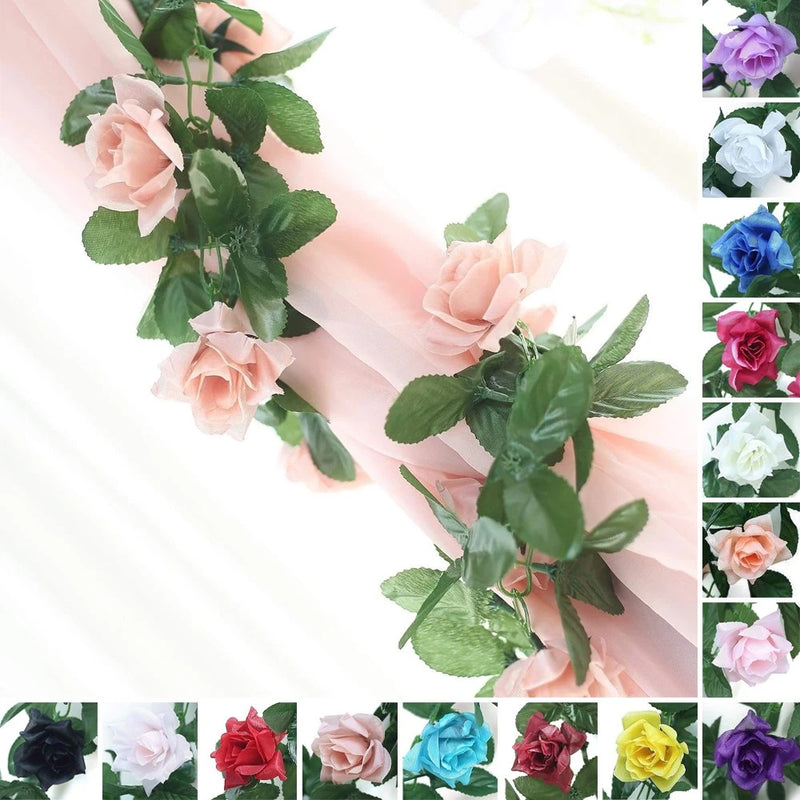 24 ft 3D Chain SILK ROSES GARLANDS Artificial Wedding Party Flowers Home SALE Bouquet