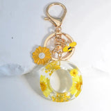 Honeybee Keychain Dry Flower Resin Sunflower Pendant Keyring INITIAL O Sunflower