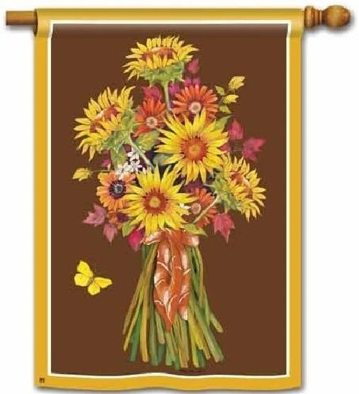 Sunflower bouquet decorative hanging flag with colorful floral bouquet and butterflies