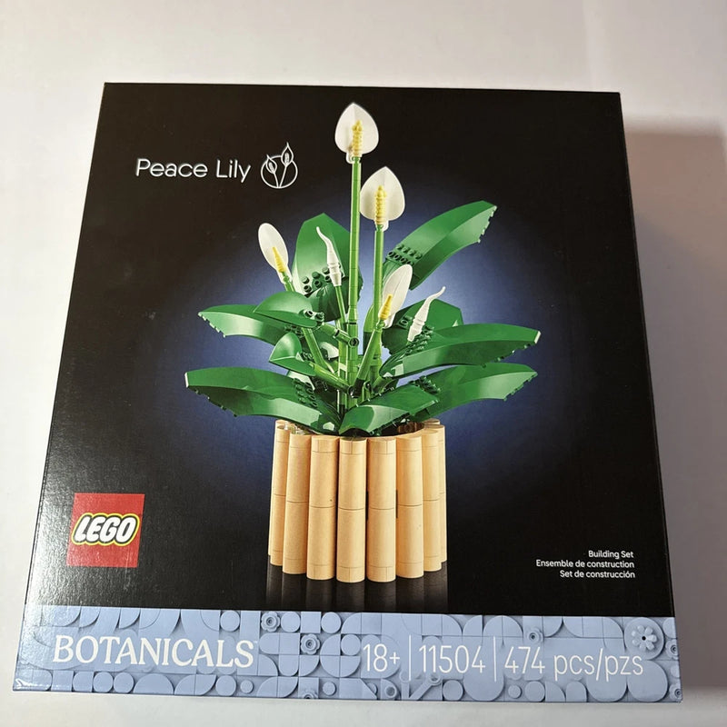LEGO Botanicals Peace Lily flower building set box art, multicolor plant with green leaves