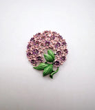 Vintage lilac purple and rhinestone enamel hydrangea flower brooch Hydrangea