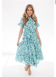 J. Marie - The Merritt Button Up Midi Dress size Large Blue Green hydrangea Hydrangea