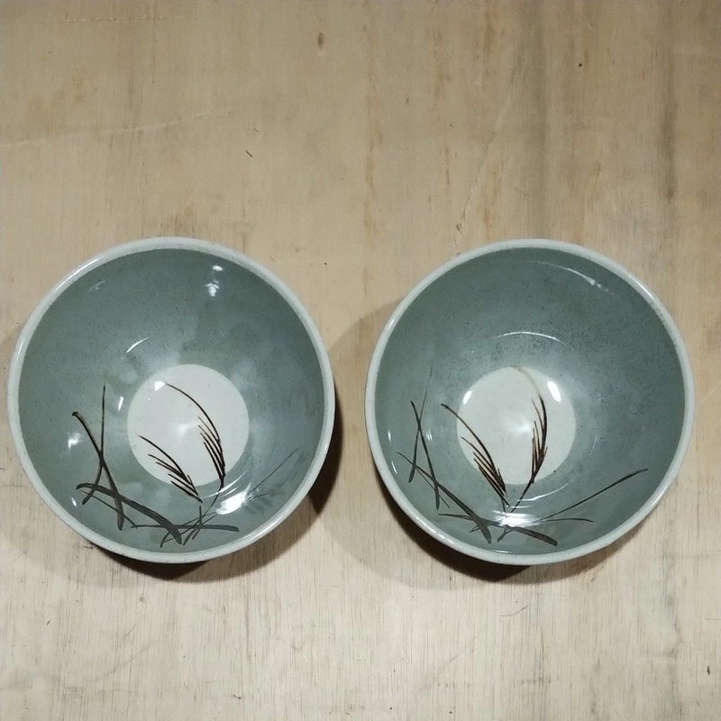 Rice Bowl tableware set of 2 pampas grass pattern pottery Pampas Grass