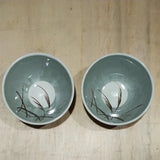 Rice Bowl tableware set of 2 pampas grass pattern pottery Pampas Grass