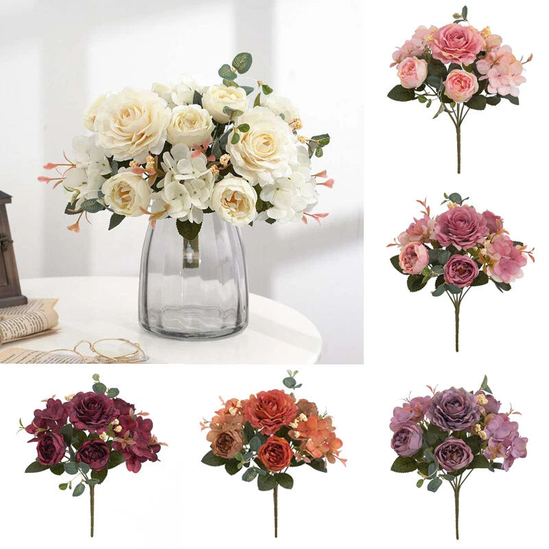 Artificial peony bouquet with faux silk flowers in cream and pink, vintage wedding decor