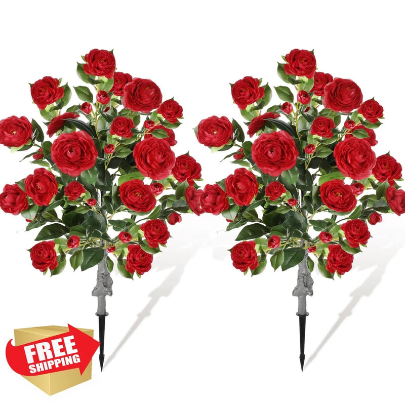 Lunmon 2pk 36" Artificial Camellia Tree Burgundy Garden Green Plant