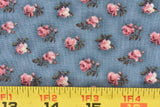 By 1/2 Yd, Vintage, Pink Calico on Blue Quilt Cotton, Peter Pan, V949 Flowering Plants