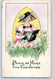 1919 Easter Woman Holding Book Lilies Flowers Embossed Oneida NY Posted Postcard Lily