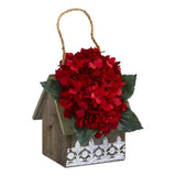 Nearly Natural 10" Hydrangea Artificial Arrangement in Hanging Floral Planter Hydrangea