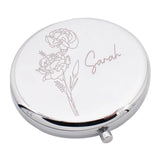 January Birthday Carnation Flower with Personalised Name Silver Handbag Mirror Carnation