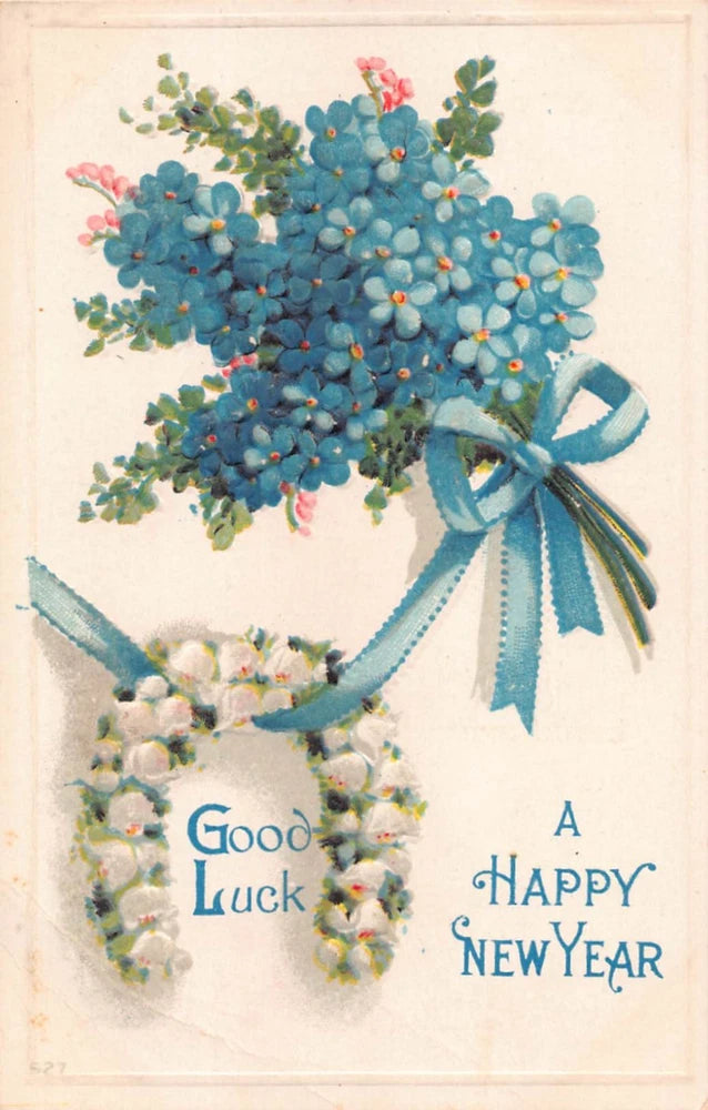 Horseshoe of Lily of the Valley & Bouquet of Forget-Me-Nots-Old New Year PC Lily
