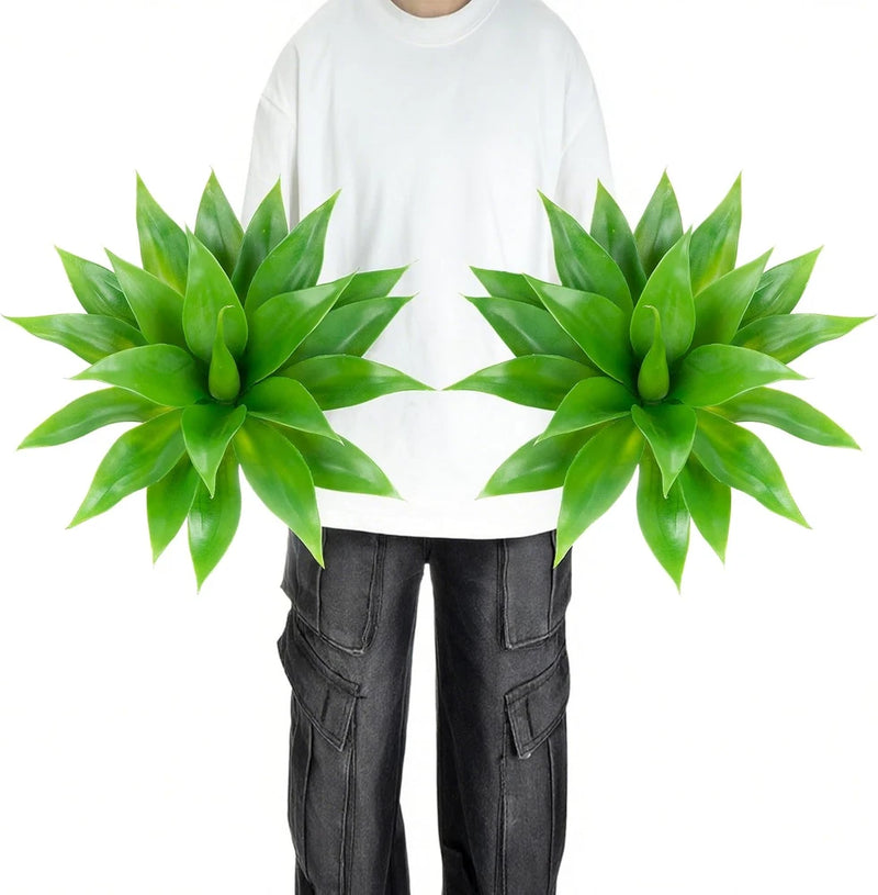 Artificial agave plant set of 2 with bright green spiky succulent leaves, 18 in.