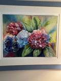 Orig Watercolor Painting, 12x16 The Hydrangeas Blues Purples Pinks Unframed Hydrangea