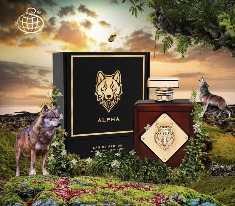 Amber glass eau de parfum bottle with gold label and matching boxed set