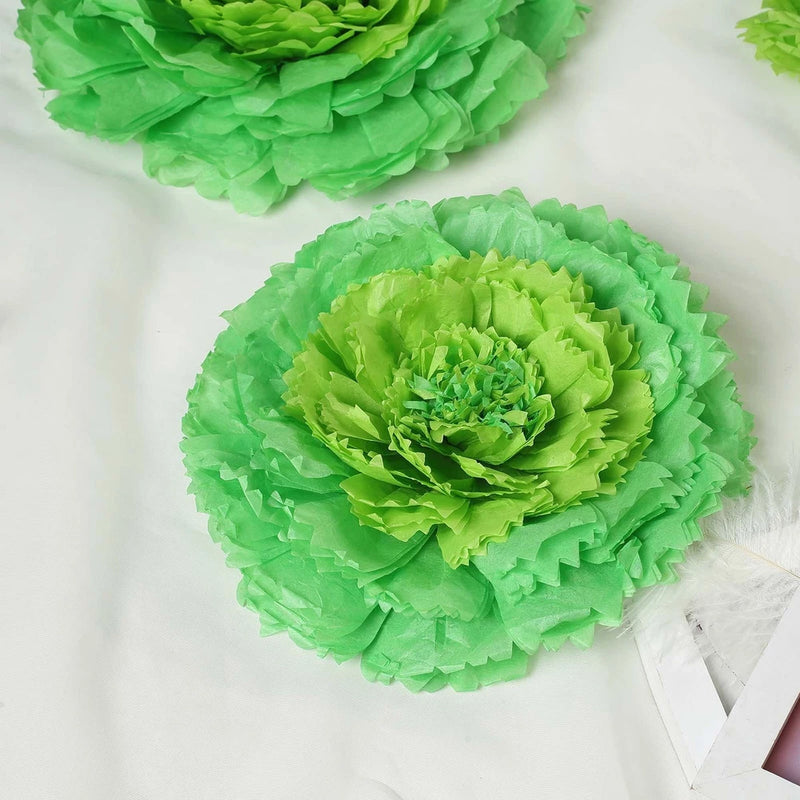Mint and tea green tissue paper carnation flowers, two layered blooms