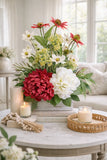 Burgundy peony arrangement, modern farmhouse, white hydrangea flower arrangement Hydrangea