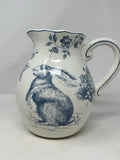 Rare Maxcera Blue and White Toile RABBIT and ROSES New 64 oz PITCHER 8.5Ó VHTF Roses