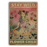 Stay Wild Flower Child Sunflower Vintage Rustic Flowers Yoga DŽcor Metal Sign Sunflower