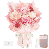 MAMAMIKO Preserved Flowers Bouquet 4 Roses - Pink & for Bouquet
