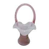 Vintage Fenton Glass Rosemilk Overlay Basket Handpainted w/Hydrangeas Signed 10" Hydrangea