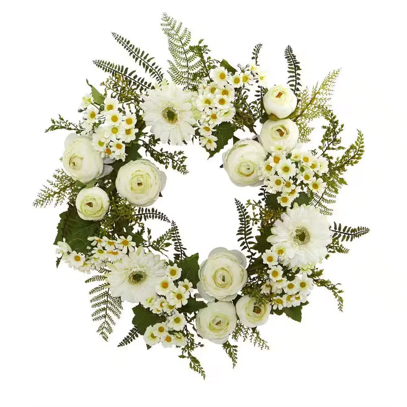 24 In. Artificial Mixed Daisies and Ranunculus Wreath Ranunculus