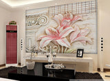 3D Lily Pink Flower ZHUA3710 Wallpaper Wall Murals Removable Self-adhesive Amy Lily