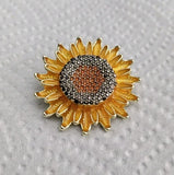 Sunflower Brooch 1.25" Diameter Enamel And Rhinestone Sunflower