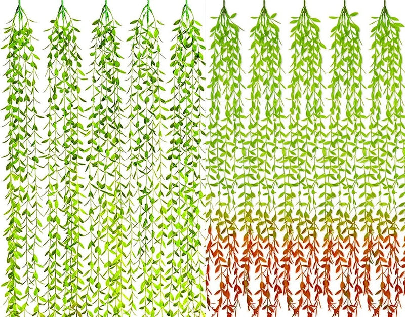 Artificial Vines, Hanging Ivy 10 Pack (Green 5Pcs Red 5Pcs) Fake Weeping Will... Green Plant