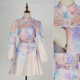 New short hydrangea print dress with lantern sleeves and flower buttons Hydrangea