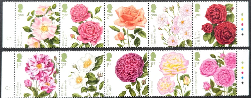 GB 2026 ROSES Stamp Set with traffic tabs MNH, issue date 26/02/2026 Roses