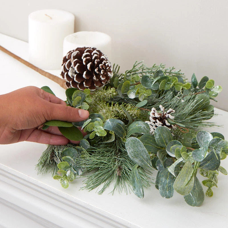27" Tall Frosted Eucalyptus and Pine Spray with Pine Cones Green Plant