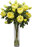 Vibrant Yellow Peony Silk Flower Arrangement in Cylinder Vase by Peony