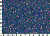 Pink Roses Leafy Vines Flowers on Dark Blue Quilting Sewing Fabric by Yard  #759 Roses