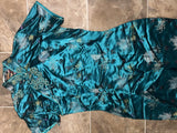 Peony Brand Shanghai China 100% Rayon Teal Blue Floral Size 34 Dress Peony