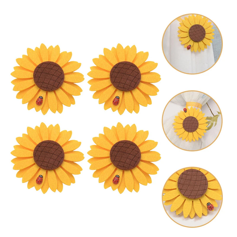 4x Curtain Flower Buckle Curtain Sunflower Tiebacks Sunflower Curtain Holdbacks Sunflower