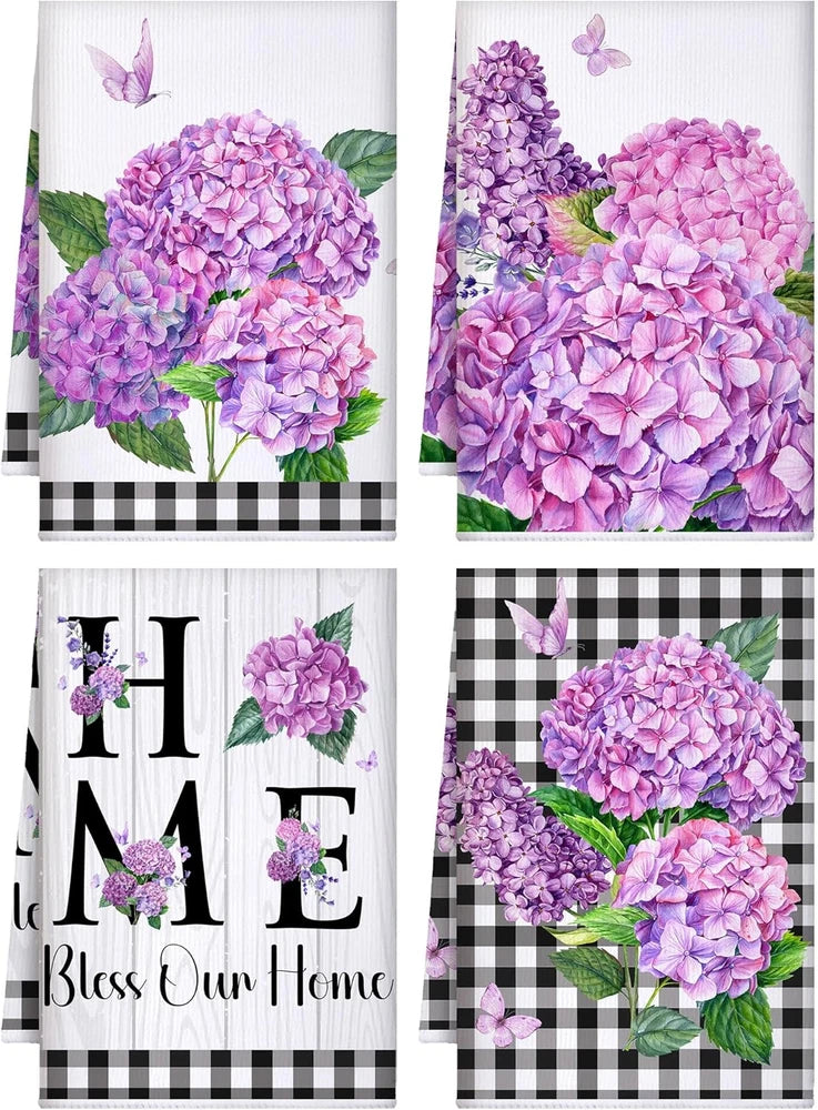 4 Pcs Purple Hydrangea Kitchen Towels Farmhouse Flower Floral Hand Dish Towels B Hydrangea