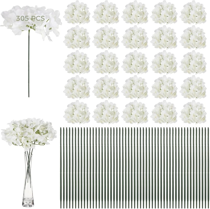 305 PCS White Hydrangea Flowers - Silk Bulk for Weddings, Parties & Home Decor Hydrangea