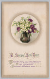 Holiday~Lily of Valley & Purple Flowers In Vase New Year~Vintage Postcard Lily
