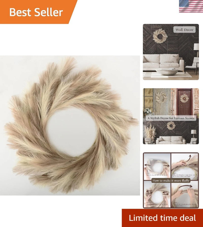 Pampas Grass Wreath Faux 25 Inch Boho Decor Wall Door Farmhouse All Seasons Pampas Grass