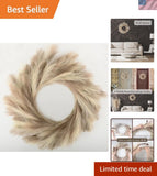 Pampas Grass Wreath Faux 25 Inch Boho Decor Wall Door Farmhouse All Seasons Pampas Grass