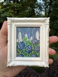 Funny Hydrangea Near The Fence cute,original,miniature Painting,mini,framed Hydrangea