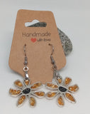 Handmade Crushed Glass Look Dangle Earrings Sunflower Hypoallergenic Gift Sunflower