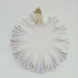 Lenwile Ardalt White Ruffled Porcelain Candy Dish Lavender Carnation Flower 7.5" Carnation