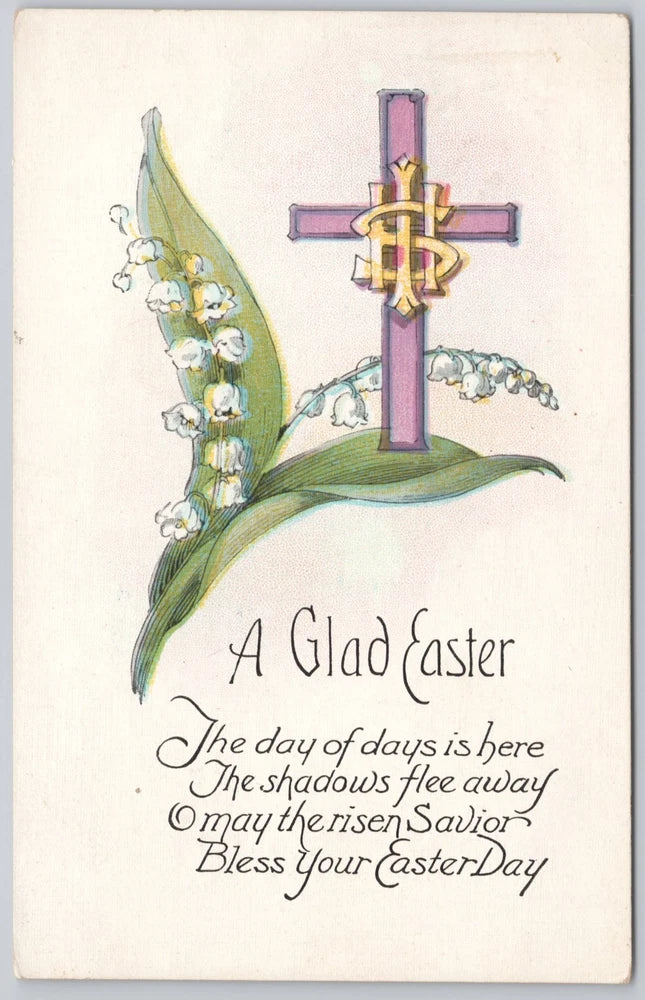 Easter Greetings Art Divided Back Postcard Flowers Lilies Cross Lily
